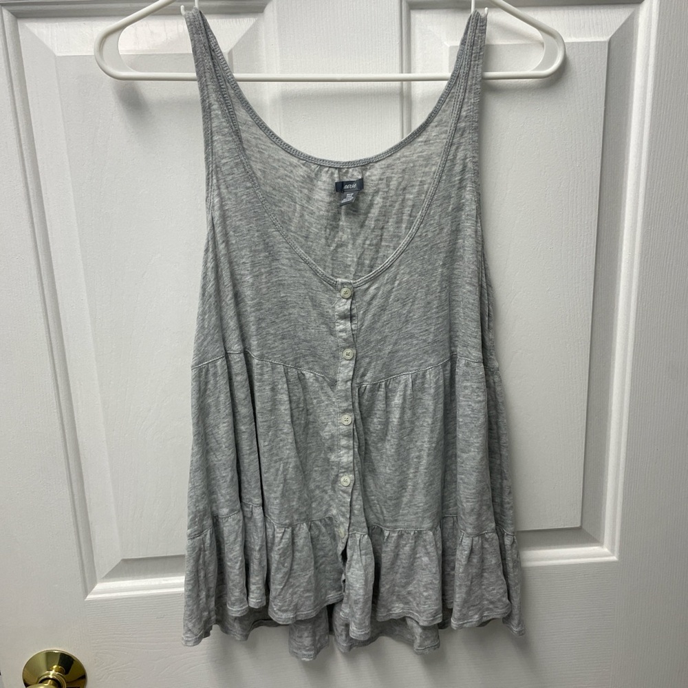 Aerie Light Gray Button-Front Tank Top